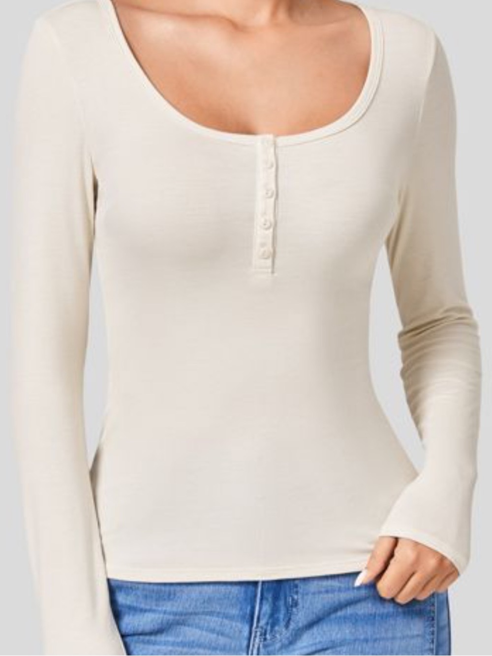 Ribbed Henley Neck Long Sleeve Slim Casual T-Shirt